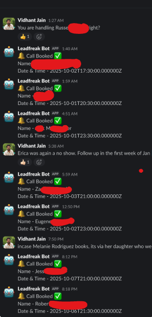 Calls booked notifications