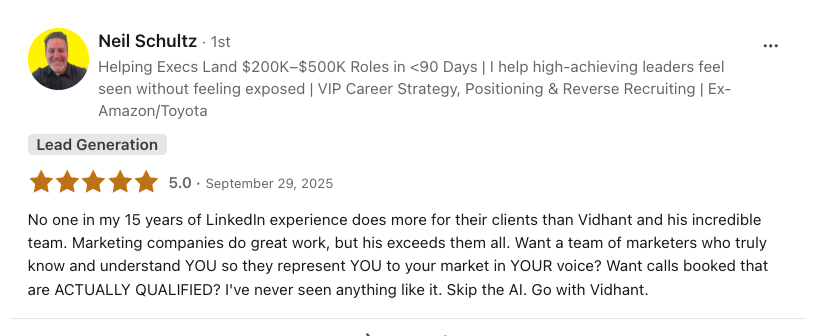 Neil Schultz 5-star LinkedIn testimonial